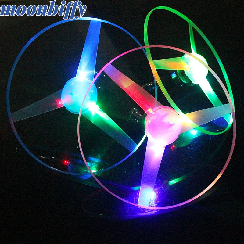 Kid Sports Pull Line Saucer Toys Children outdoor Fun Rotating Flying Toy LED Light Processing Flash Flying Toy For Parks Beach