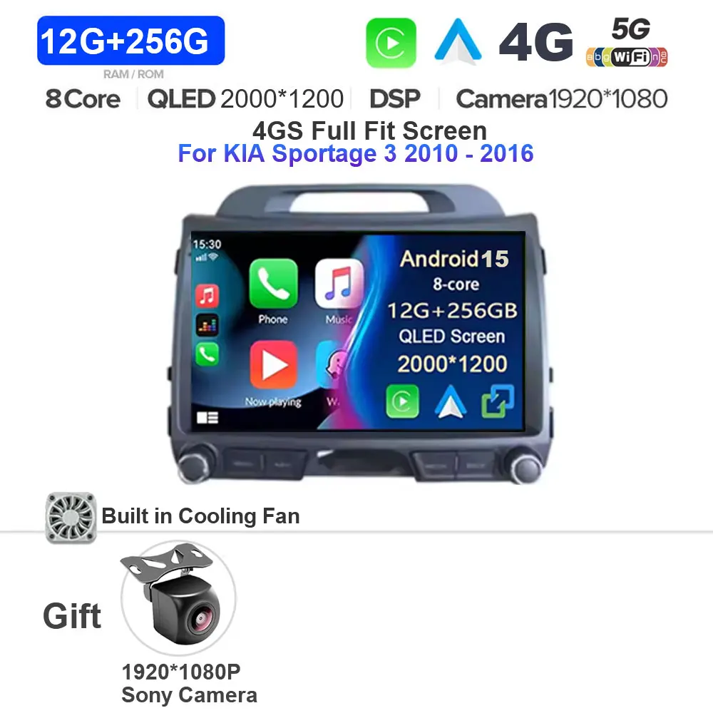 

Для KIA Sportage 3 2010-2016 Android 15 Автомобильный мультимедийный плеер GPS-навигация 9-дюймовый QLED сенсорный экран Беспроводной Carplay WIFI 4G