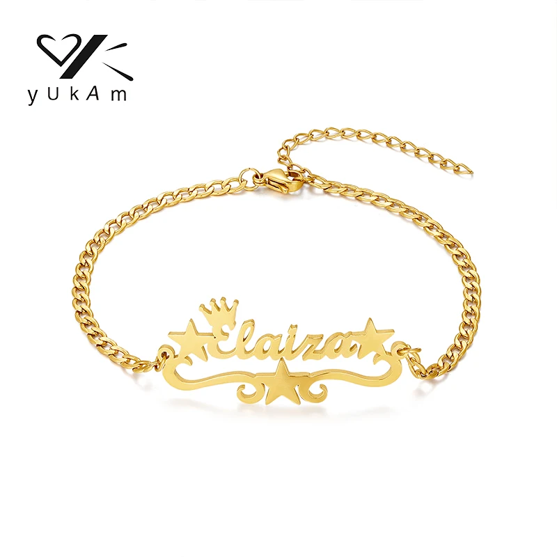 YUKAM Star Personalised Bracelet Luxury Stainless Steel 2022 Bracelets Women Name Custom Women's Bangle Customizable Woman Girls