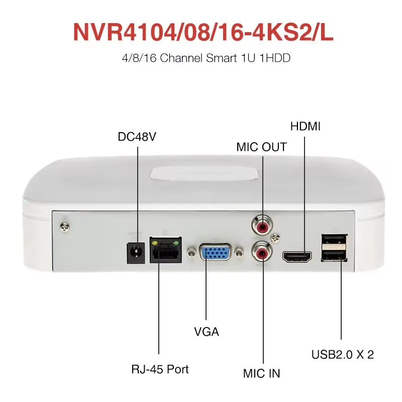 Фото Сетевой видеорегистратор Dahua NVR4104-4KS3, 4 канала, 1U, 12 МП H.265+, распознавание лиц AI и SMD Plus, EPTZ, 1 жесткий диск, постановка в один клик №1