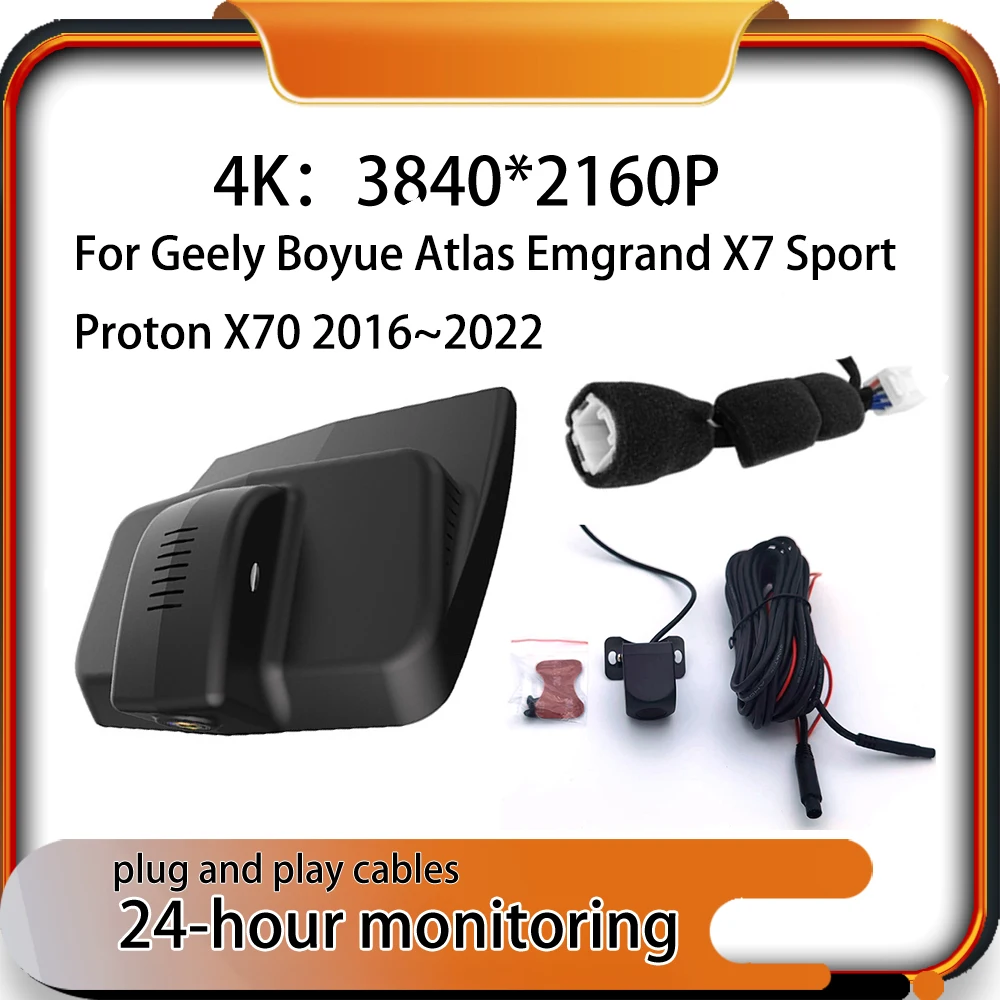 

New Plug and Play Car DVR Dash Cam Recorder Wi-Fi GPS 4K 2160P For Geely Boyue Atlas Emgrand X7 Sport Proton X70 2016~2022