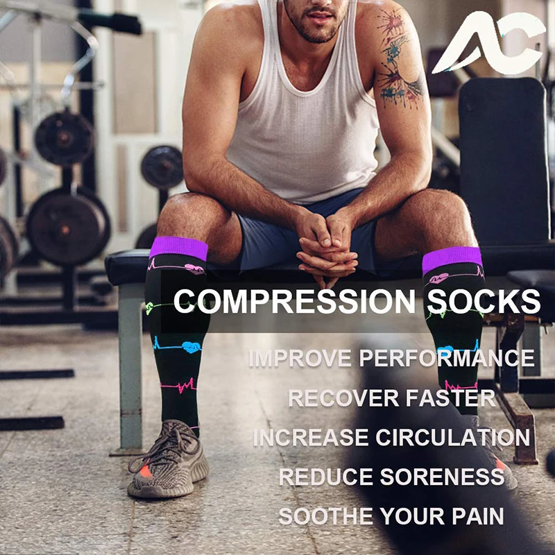 Compression Socks Fit For Medical Edema Diabetes Unisex Sport Leg Pressure Nylon Long Compression Stockings 5/6 Pairs/Pack