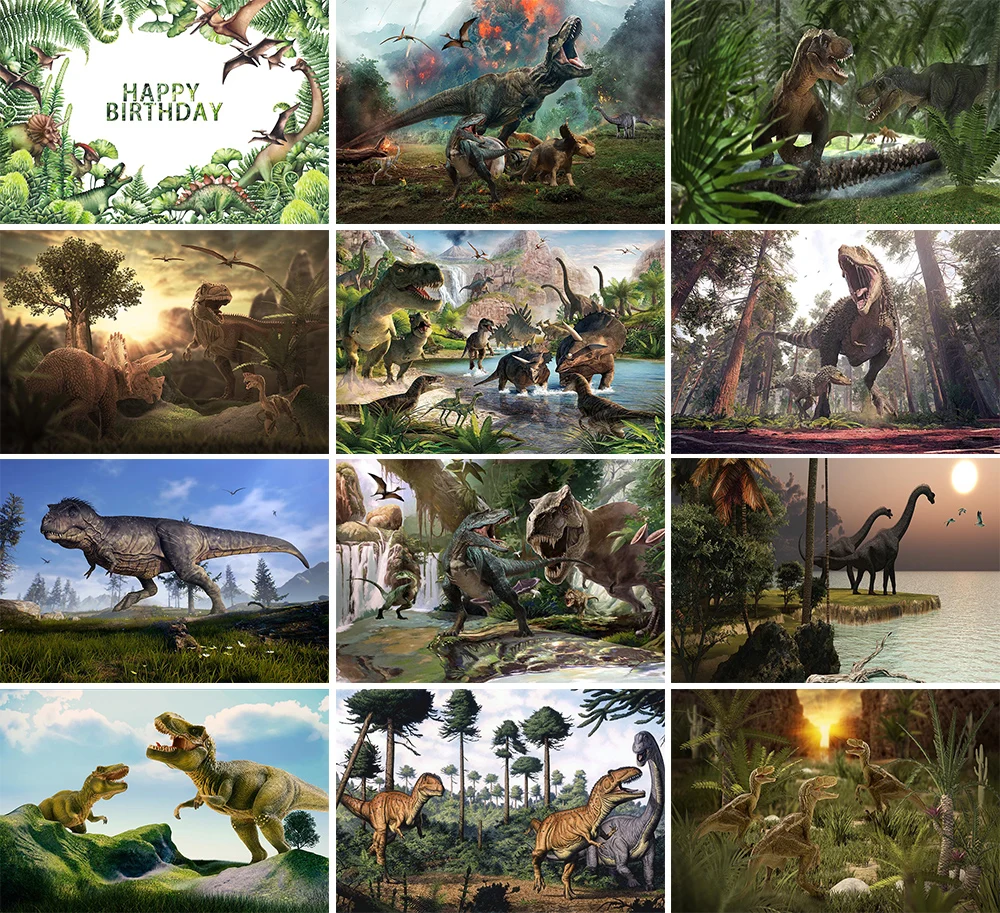 

Boy Dinosaur Birthday Decor Backdrops Jungle Newborn Baby Portrait Photography Background Custom Poster Photo Studio Photophone