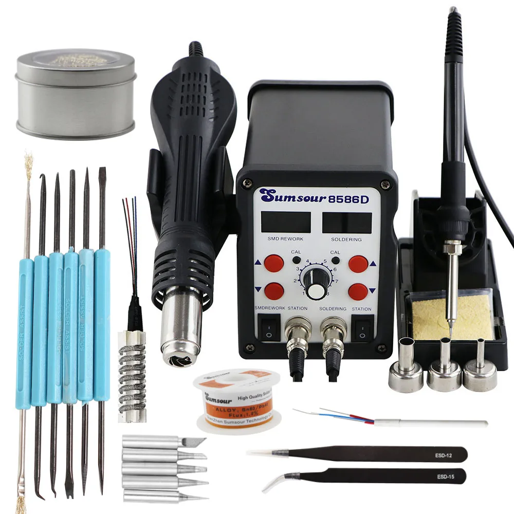

New 8586D LED Digital Soldering Station Hot Air Gun Rework Station Electric Soldering Iron For Mobile Phone BGA Welding