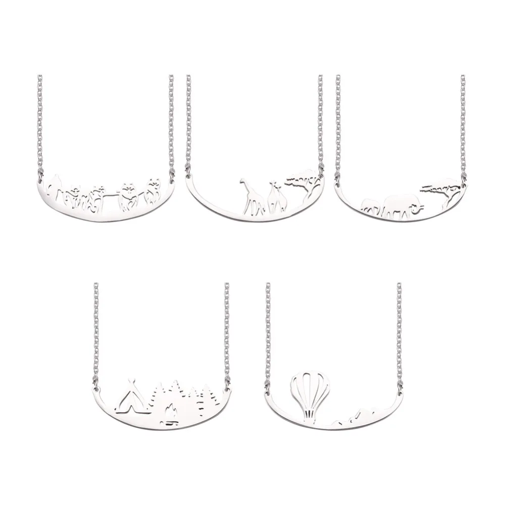 

5Pcs 304 Stainless Steel Curved Lin with Dogs Bar Pendant Necklace for Women Men Fashion Jewelry