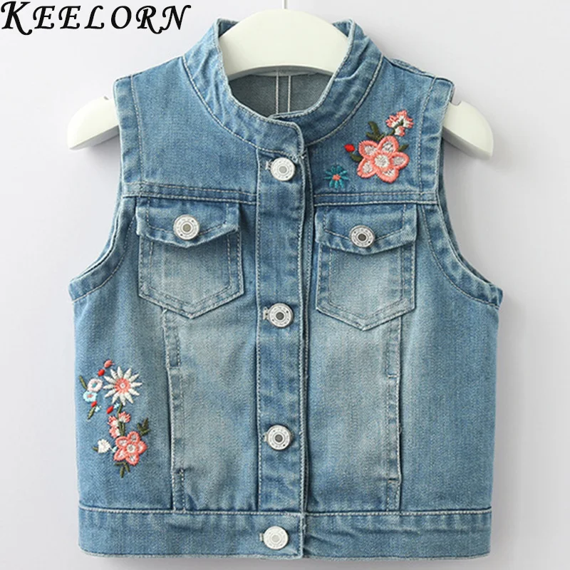 

Keelorn Girls Cowboy Girls Flower Embroidered Embroidered Denim Jacket 2022 New Sleeveless Vest 3-8 Years