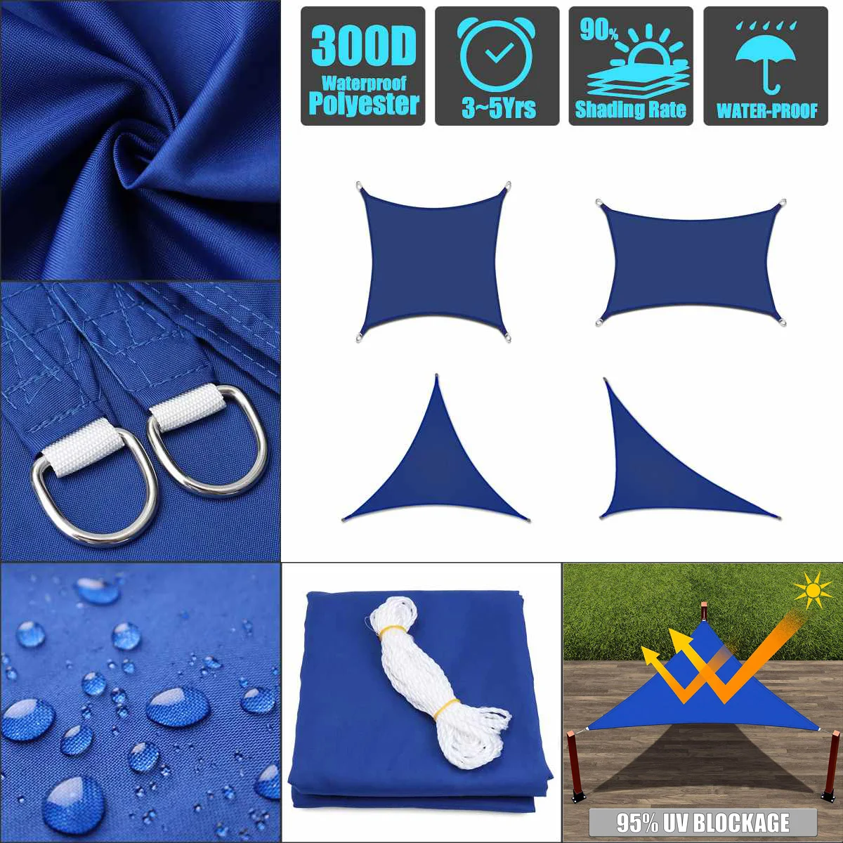 Королевский синий водонепроницаемый солнцезащитный козырек квадратный