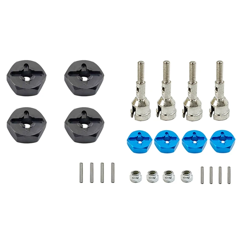 

2 комплекта для Wltoys A959 A959-B A969 K929 1/18 металлическая колесная ось 12 мм комбайнер ступицы колеса шестигранный адаптер титановый цвет и синий