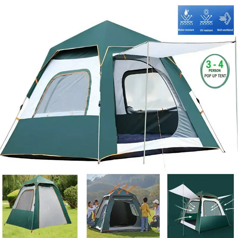 

Палатки для 4 человек, палатки для кемпинга, семейная водонепроницаемая ветрозащитная палатка с верхним дождевиком, легкая установка, портативная с сумкой для переноски, легкая в использовании