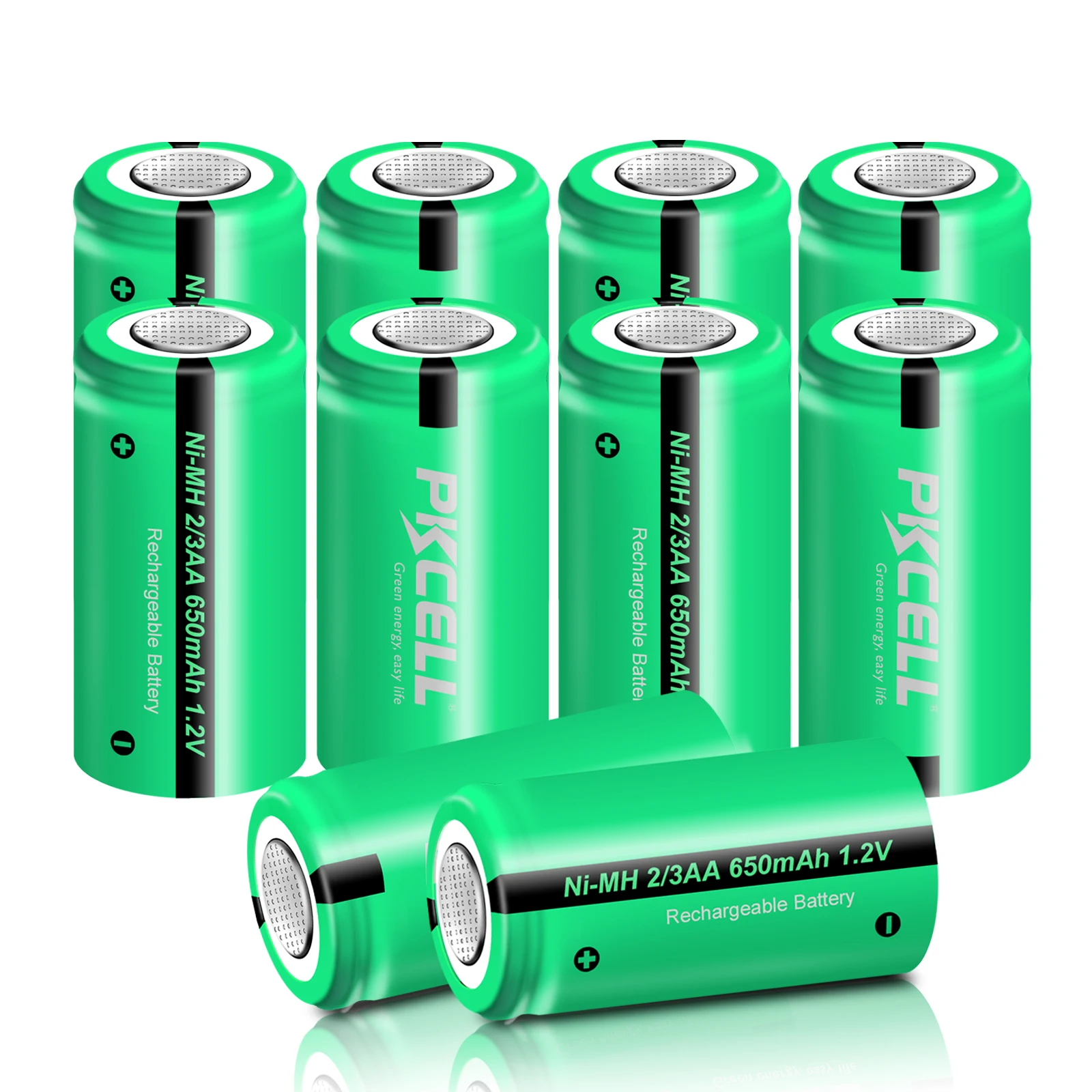 

10PC PKCELL 2/3 AA Ni-Mh Batteries 1.2V NiMh Rechargeable Battery Industrial Flat Top 650mAh