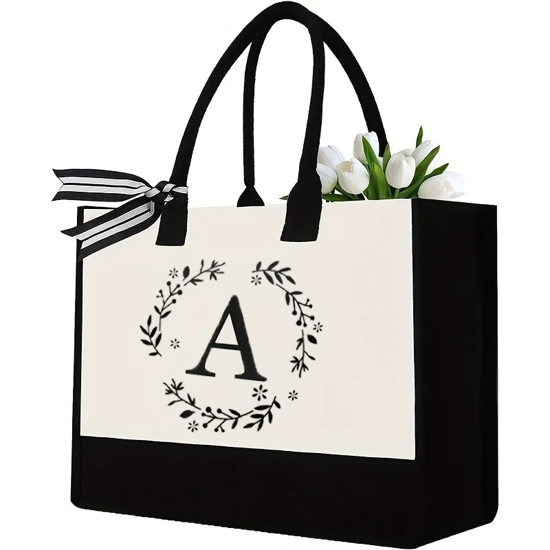 

Environmentally friendly Canvas Shopping Tote Bag for Women Portable Beach Casual Beach Bag Large Capacity Letters Print Handbag