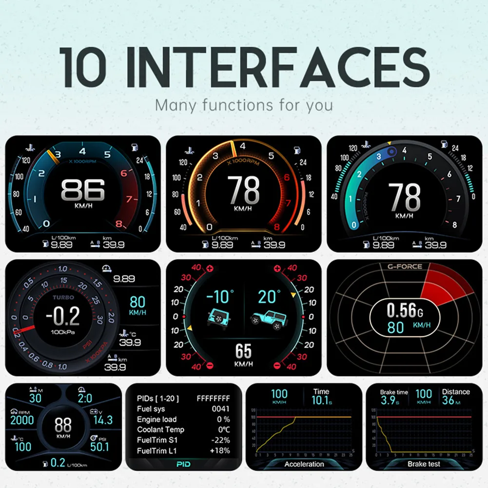 

A450 Car HUD OBD2+GPS+MEMS Multifunction Digital Speedometer On-board Computer Smart HUD Gauge OBD Connecting Cable