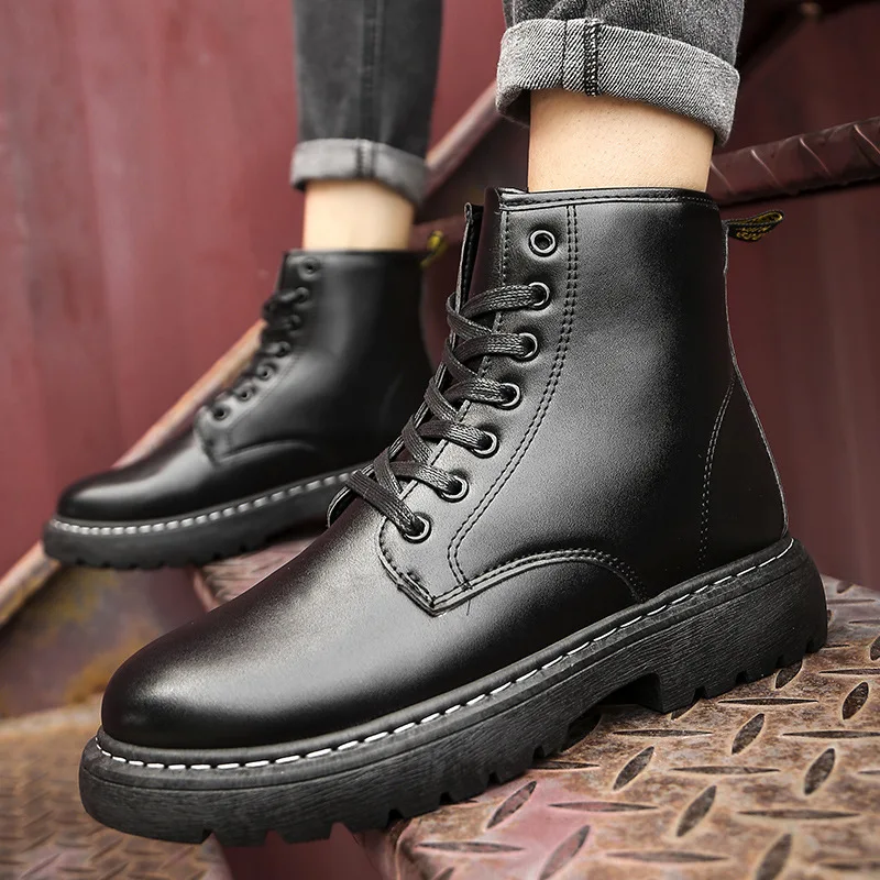 Autumn and Winter Men Platform Boots Non-slip Martin Boots Bionic Boots Fashion Cowboy Boots Genuine Leather Black Mens Shoes