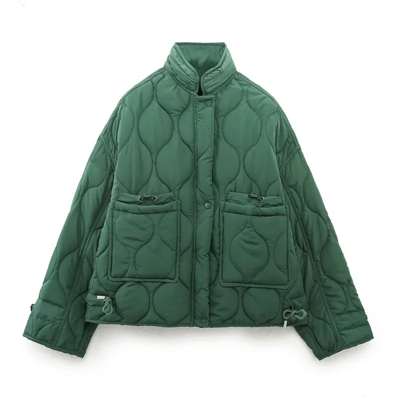 New Women's Long-sleeved Jacket 2021 Autumn and Winter European and American Style Stand-up Collar Loose Casual Cotton Clothing