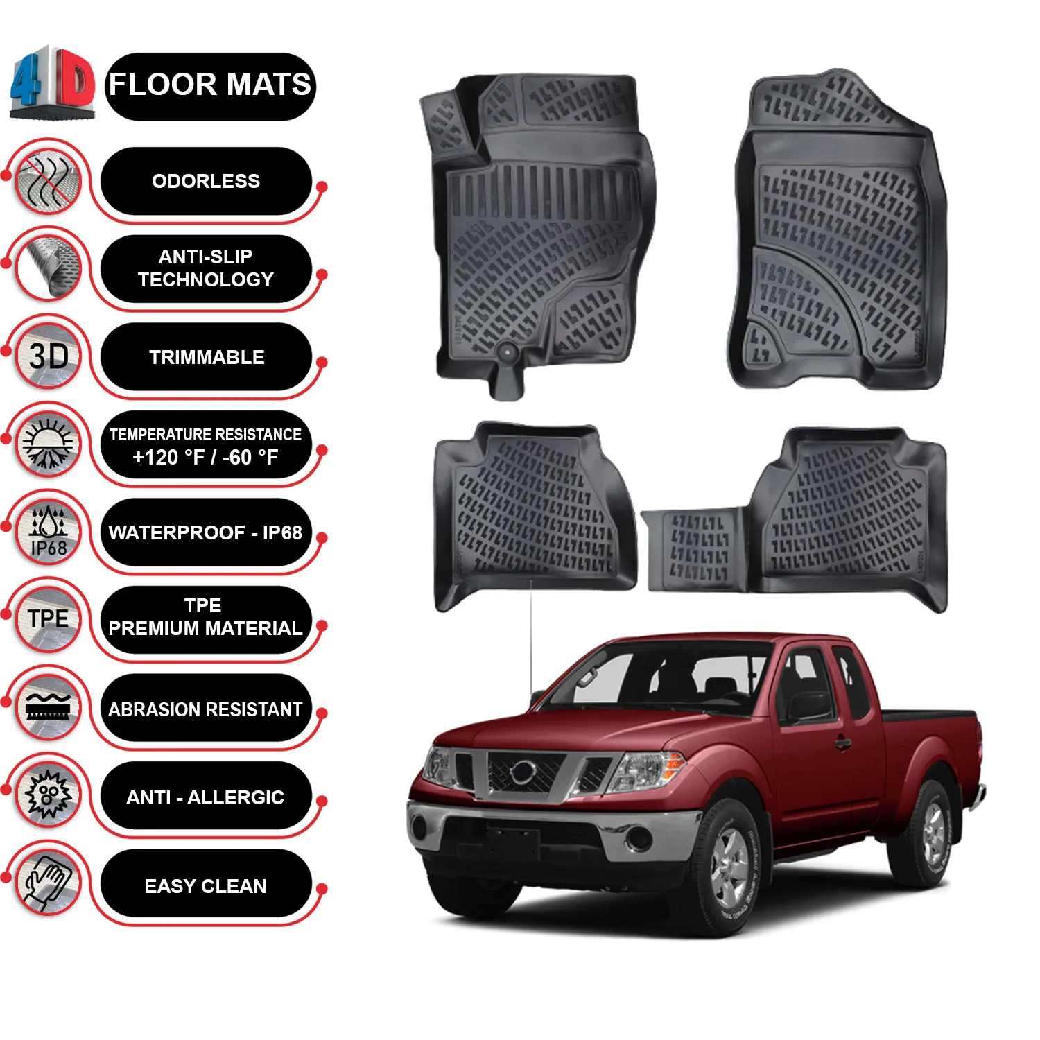 

Nissan Frontier - (2005-2013) Floor Mats Liner Waterproof 3D - (Black)