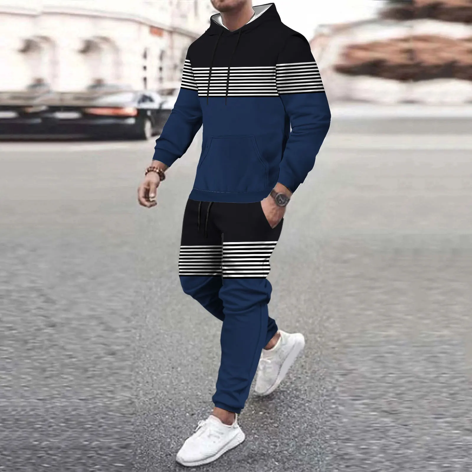 Striped print Hot Sale Mens New Tracksuit Hoodies and Trousers High Quality Male Dialy Casual Sports Jogging Set Autumn Outfits