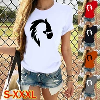cute horse head print t shirts for womengirls casual round neck tees top summer womens loose fit t shirt aesthetic y2k top