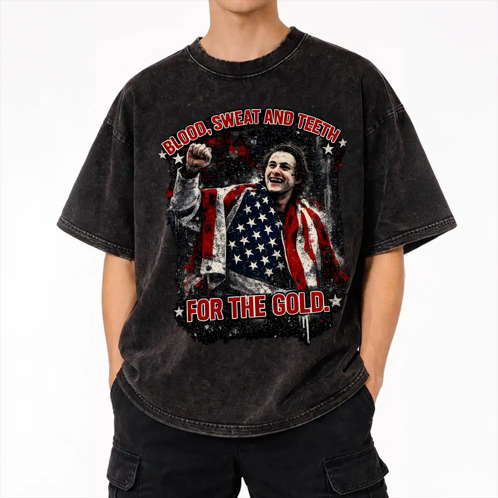Фото Футболки Jack Hughes USA Gold Hockey в винтажном стиле, уличная одежда, хип-хоп, для мужчин и женщин, 100% хлопок, оверсайз №1