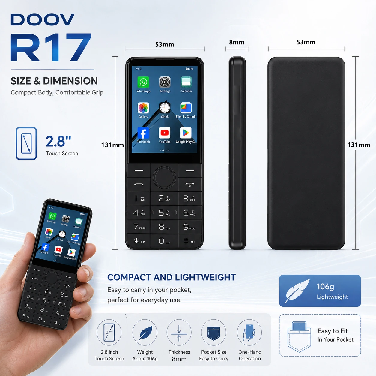 Фото Смартфон DOOV R17 4G без камеры, экран 2,8 дюйма, 3 ГБ+32 ГБ, Google Play, две SIM-карты, Bluetooth, физическая клавиатура, мобильный телефон, 2100 мАч №3