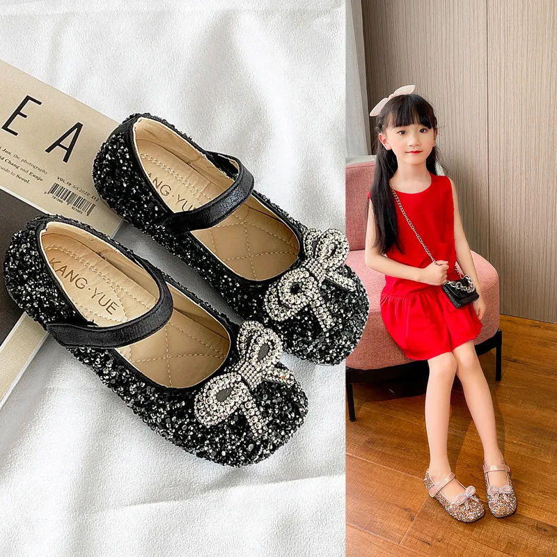 

Girls Crystal Shoes Princess Sweet Bling Glitter Kids Dress Flats for Wedding Party Children Mary Janes with Bowtie Performance
