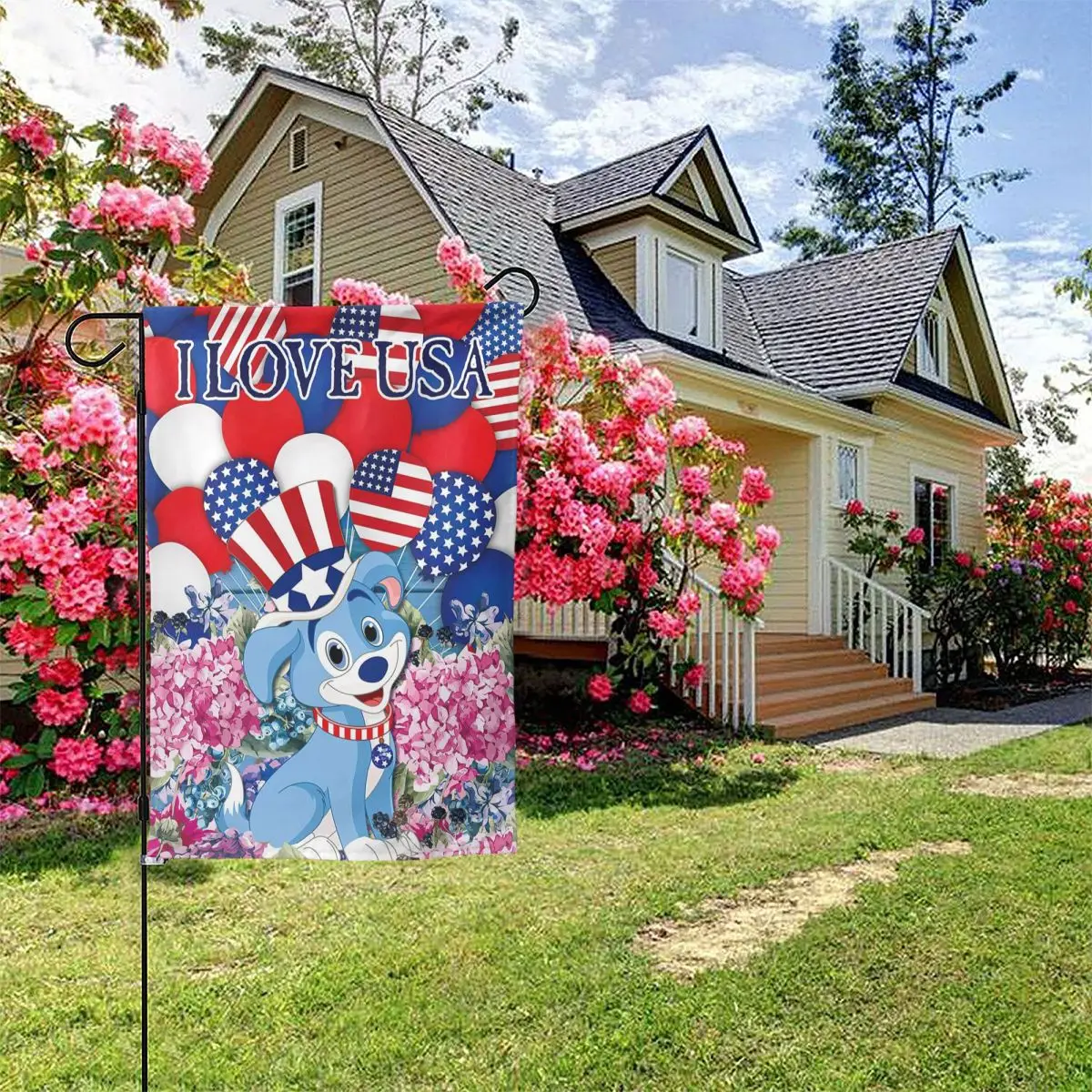 

Патриотические цветы Texupday I LOVE USA, 4 июля, воздушные шары, милая собачка, украшение, фотообои, Садовый флаг