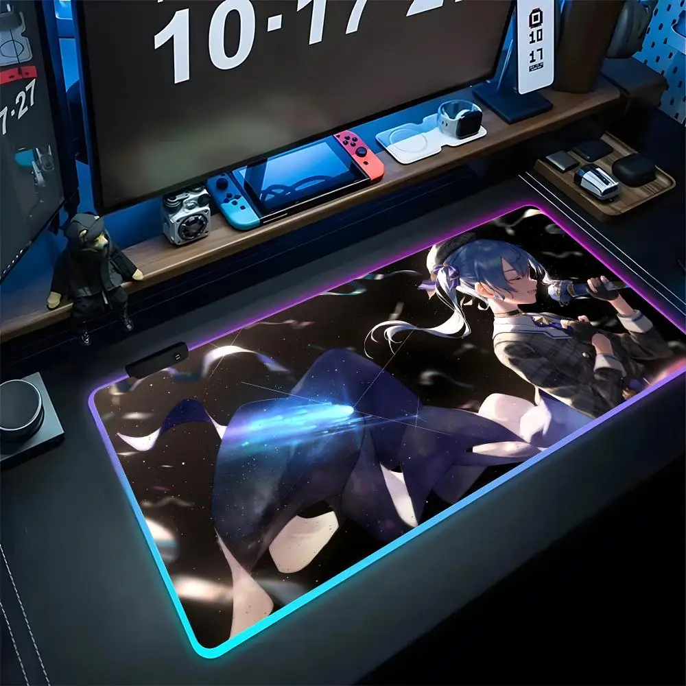 Фото Коврик для мыши Anime Girl VTuber VSPO, игровой RGB-коврик для мыши с подсветкой, клавиатура с подсветкой, игровой коврик для ноутбука Gamer Girl Xxl, коврик для стола, настольный коврик №1
