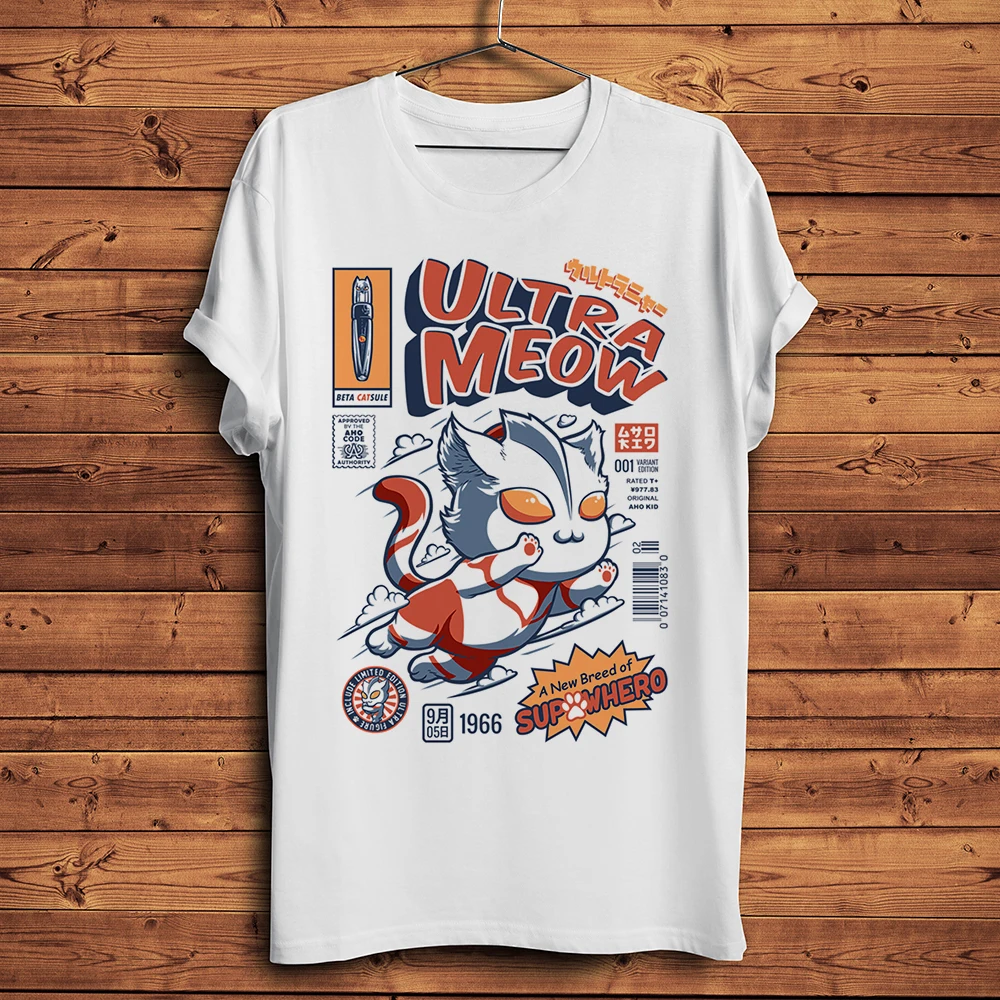 

Ultra Cat Meow Ultraman UltraMeow Funny Anime Tshirt Men Summer Casual Short Sleeve T Shirt Cotton Unisex Streetwear Tee