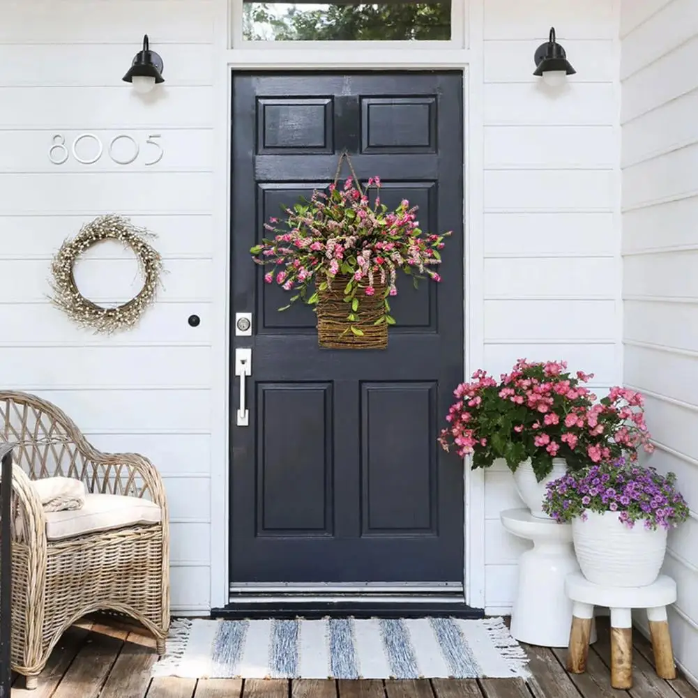 

Useful Anti-fade Non-Withered Pink Berry Wildflower Door Hanger Basket Wreath Home Decor Flower Garland Hanging Wreath