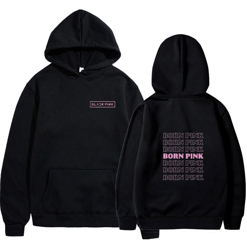 

2023 Kpop BORN Pink Tour Vocal Concert Same Hooded Solid Color Long Sleeved Cotton Bp Sweatshirt Y2K Oversize Hip Hop Top Tee