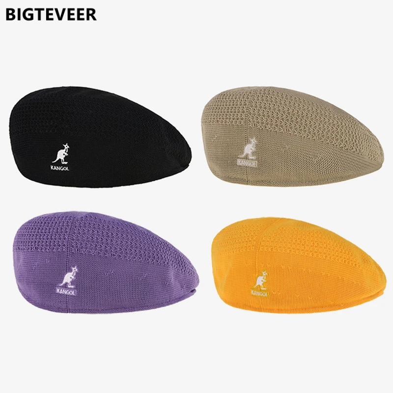 

Kangaroo Cotton Spring Women's Beret Solid Color Embroidered Fashion Beret Men Women High Quality Painter Hat Adjustable Unisex