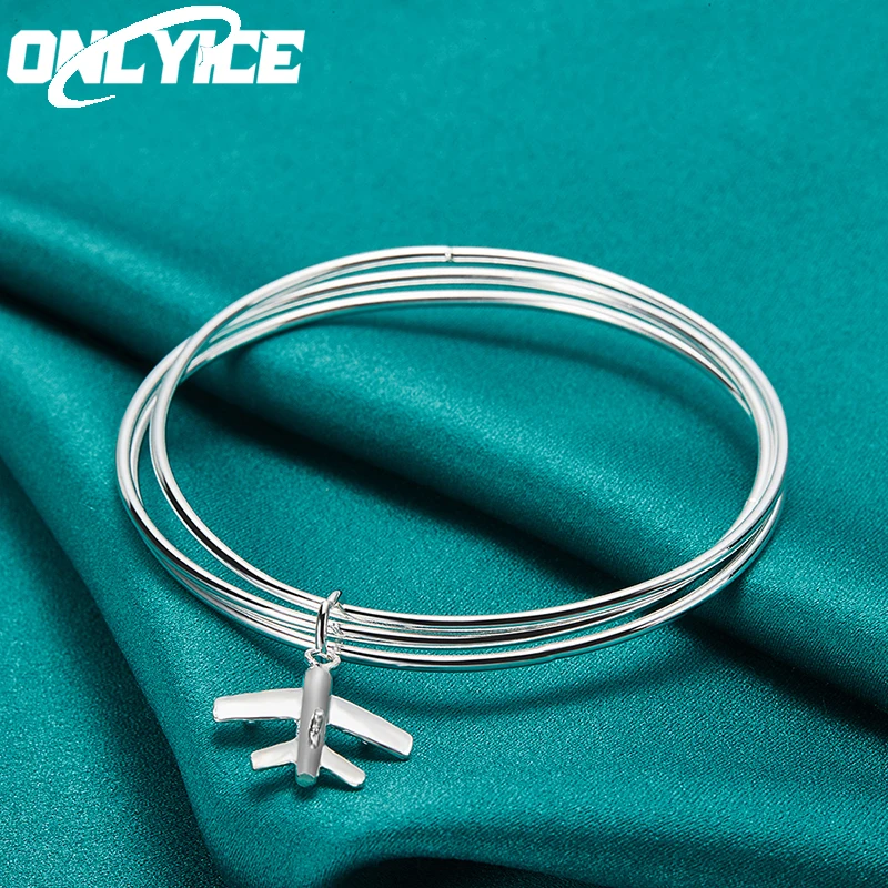 

New 925 Sterling Silver Three Circle Hanging Aircraft Bracelet Bangles For Women Man Wedding Party Fashion Jewelry Holiday Gift