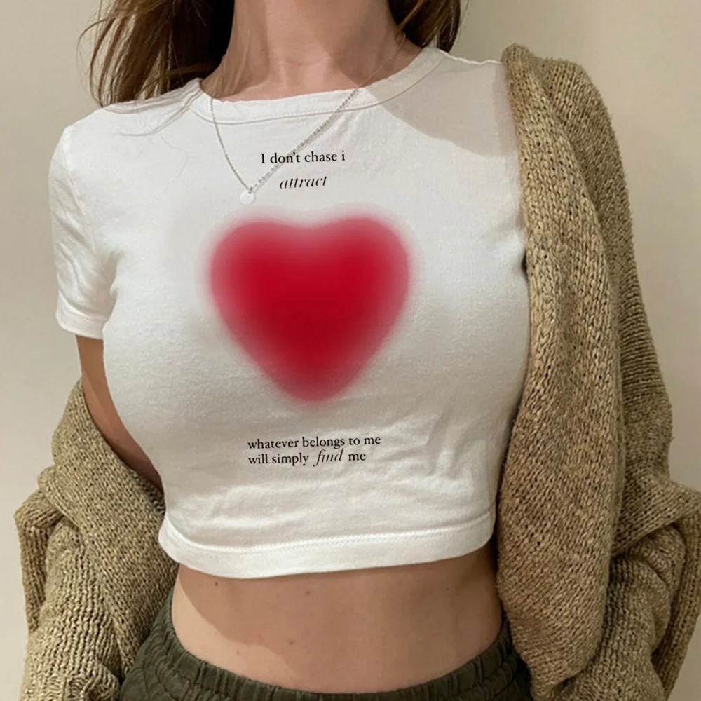 

Aesthetic Heart print graphic aesthetic 90s crop top girl streetwear 2000s manga gothic clothes tee