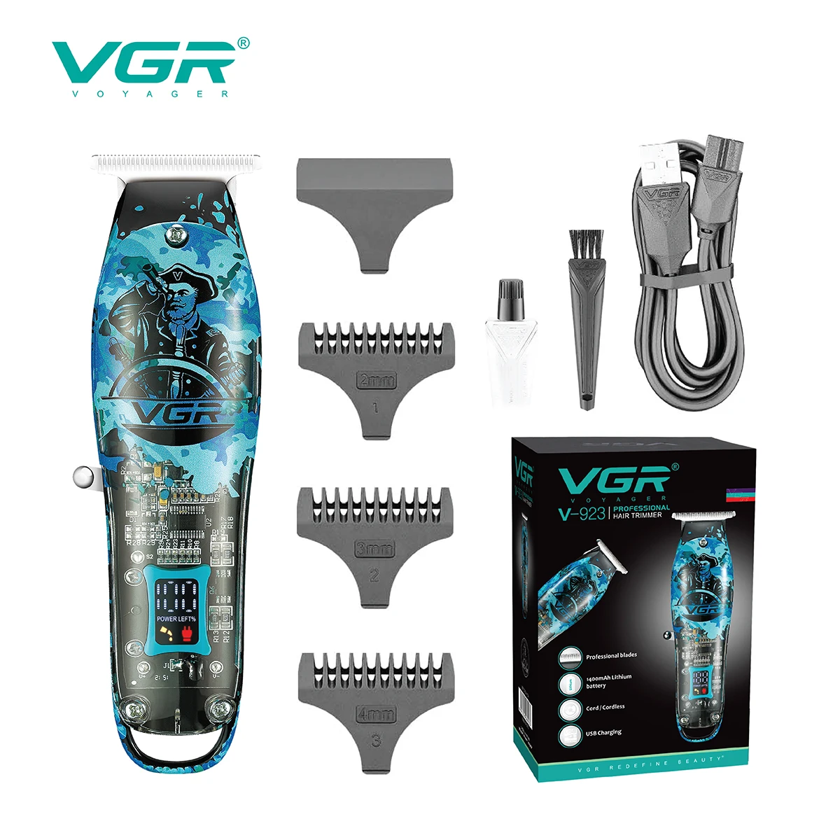 VGR Hair Trimmer Professional Hair Clipper Cordless Hair Cut Machine Electric USB Rechargeable Barber Trimmer for Men V-923