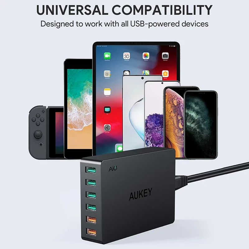 AUKEY PA-T11 EU/US/UK Plug USB 63W зарядное устройство Quick Charge 3 0 для телефона адаптер планшета