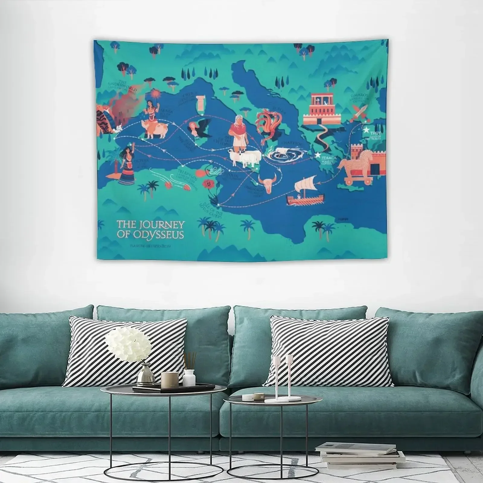 Карта Одиссея - Гобелен Путешествие Деко для спальни Настенный декор