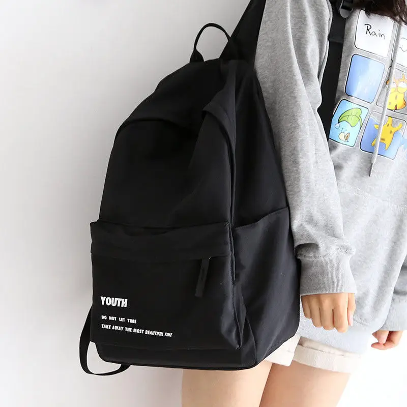 

Teen School Bags for Girls College Student Backpack Women Nylon Black White High Schoolbag Youth Bookbag Casual Korean Bagpack