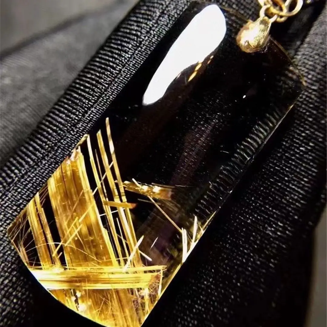 

Подлинный натуральный Золотой рутилированный кварцевый кулон для женщин и мужчин, восстанавливающий подарок, кристалл 34x16x8 мм, бусины, каме...