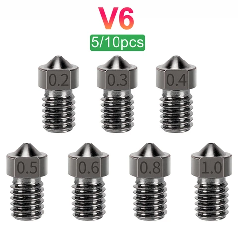 KINGROON Сопла V6 из закаленной стали для 3D принтера 0.2/0.3/0.4/0.5/0.6/0. 8/1.0 мм, 5/10 шт