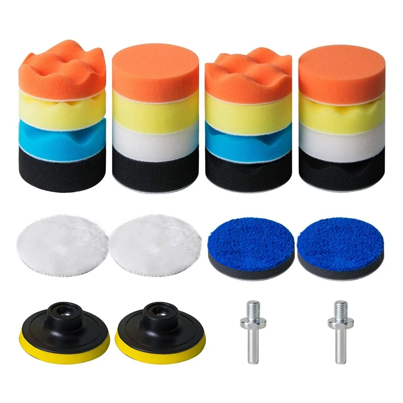 

24Pcs 3-in Polishing Pad Kit Sponge Buffing Pads for Car Foam Drill Car Care Polisher Buffing Kit for Waxing Polishing