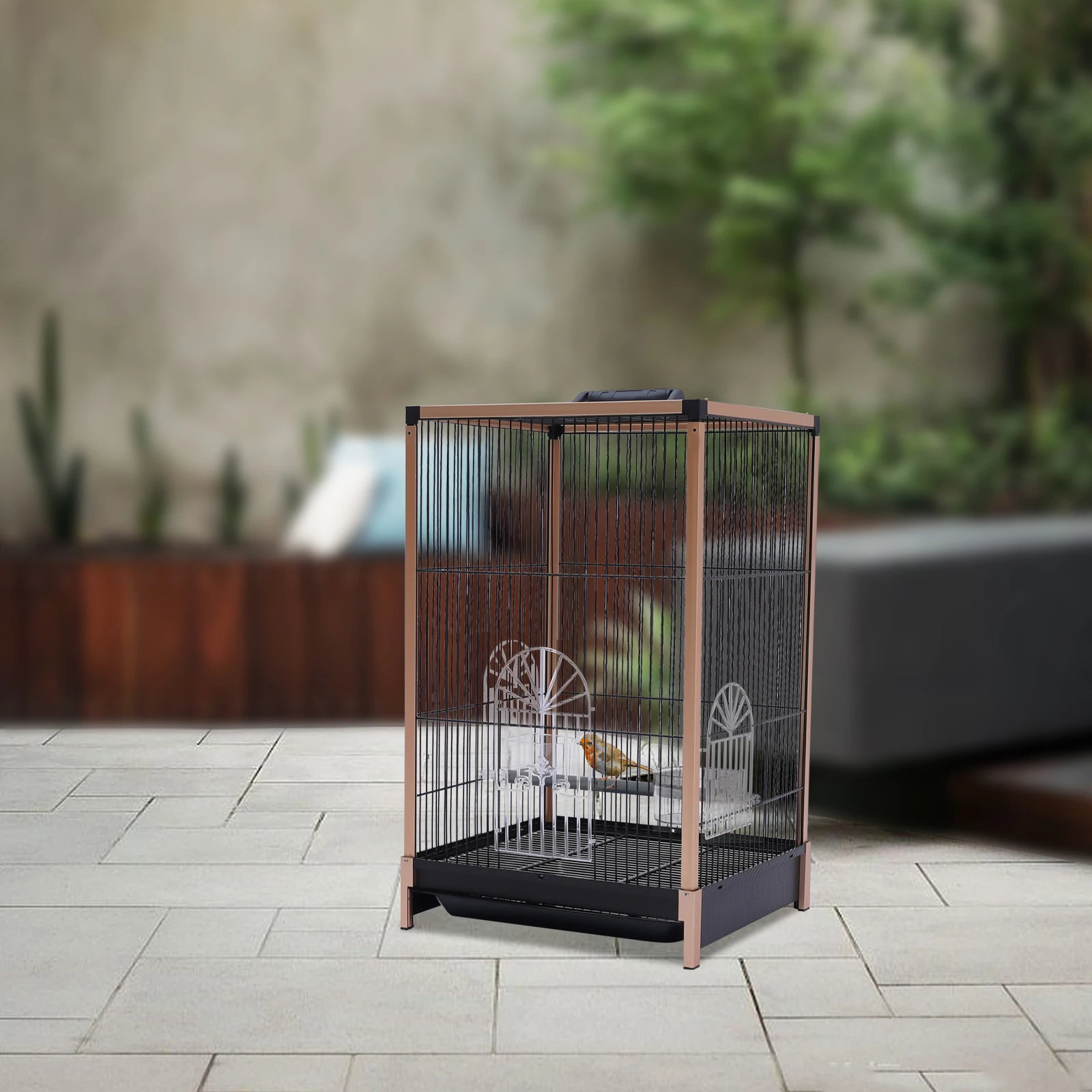 

Flat Top Bird Travel Cage, 21 Inch Parrot Carrier with Feeding Cup (Aluminum Alloy Frame)
