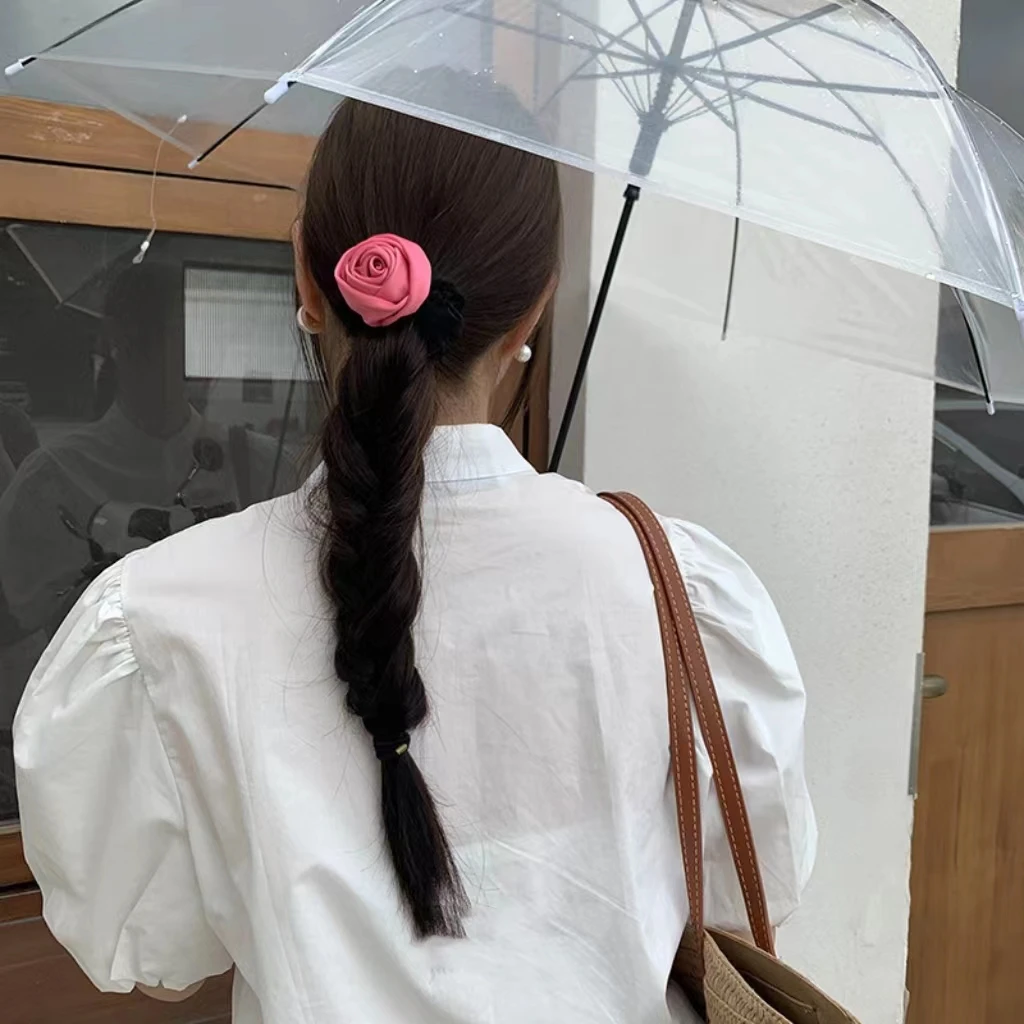 Ful Rose Flower Spring Elasticity Hair Rope For Women Girl Vintage Elegant Black Pink White Floral Hair Bands 2023 New Ins