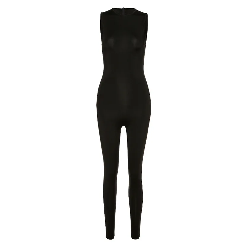 Black Sleeveless Summer Jumpsuit Rompers Womens 2022 Zipper Activewear Slim Jumpsuit Femme Fitness Sport Casual Overalls  Pants