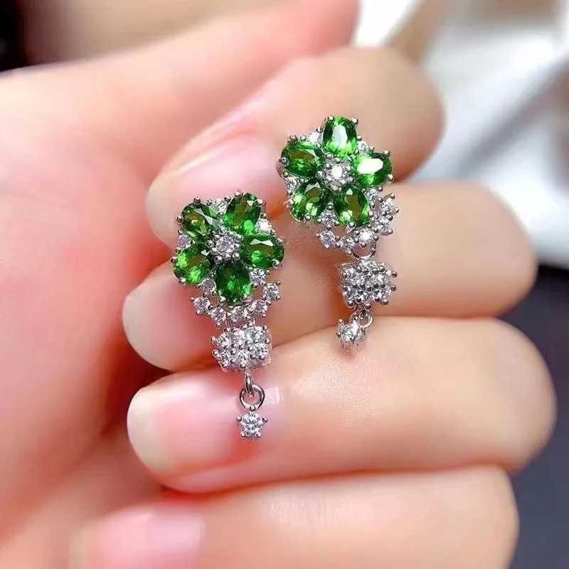 Серебряные серьги с кисточками и бриллиантами 925 модные зелеными цветами для