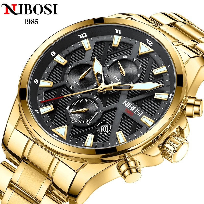 

NIBOSI New Fashion Brand Luxury Watches Mens Waterproof Stainless steel Luminous Business Quartz Watch For Men Relogio Masculino