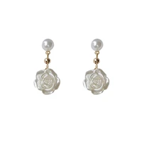 kose fashion camellia womens earrings 925 silver needle handmade design pearl flower earrings womens sweet stud earrings