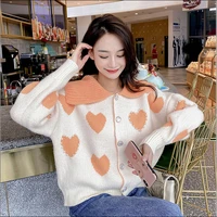 2021 knitted coats pin beads harajuku sweet pink heart sweater korean fashion sweaters new autumn winter knitted cardigan women