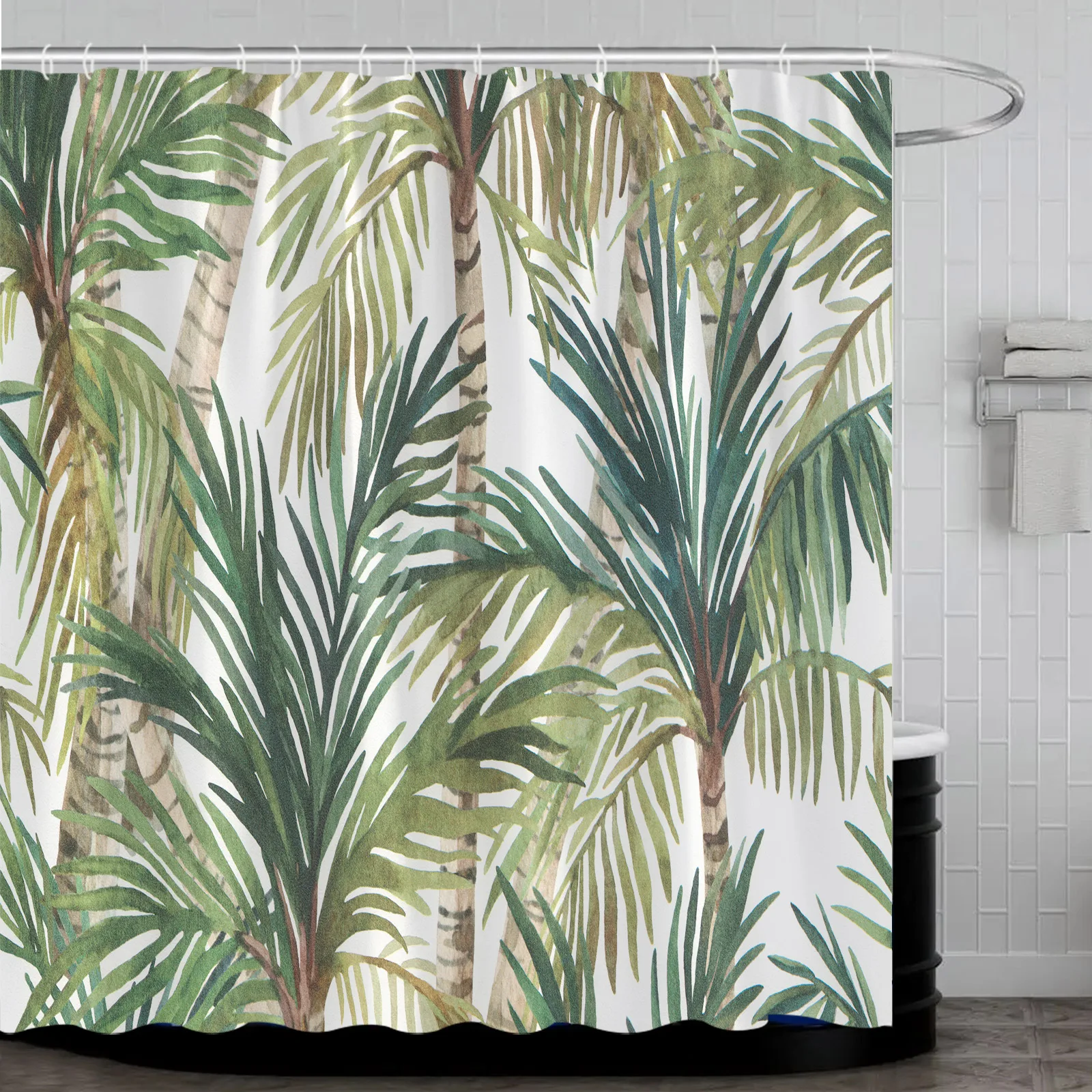 

Palm Trees Shower Curtain Hook Tropical Leaves Prints Bath Decor Polyester Fabric Cloth Curtains Bathroom Accessories Sets