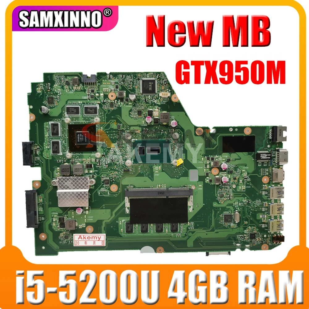 

SAMXINNO X751LX Mainboard For Asus X751LX X751LK X751LKB Laptop motherboard i5-5200U 4GB RAM GTX950M