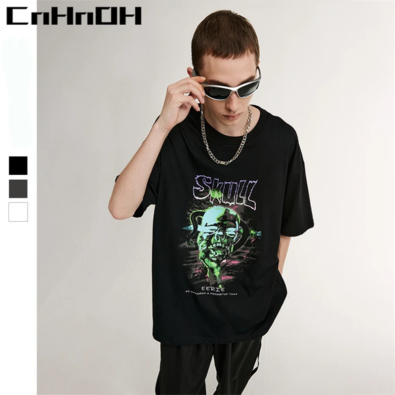 CnHnOH New Arrival Teeshirt Home Instagram Women's T-shirts Oversized Top Skull HipHop Printing Clothing Tee Shirt 13080