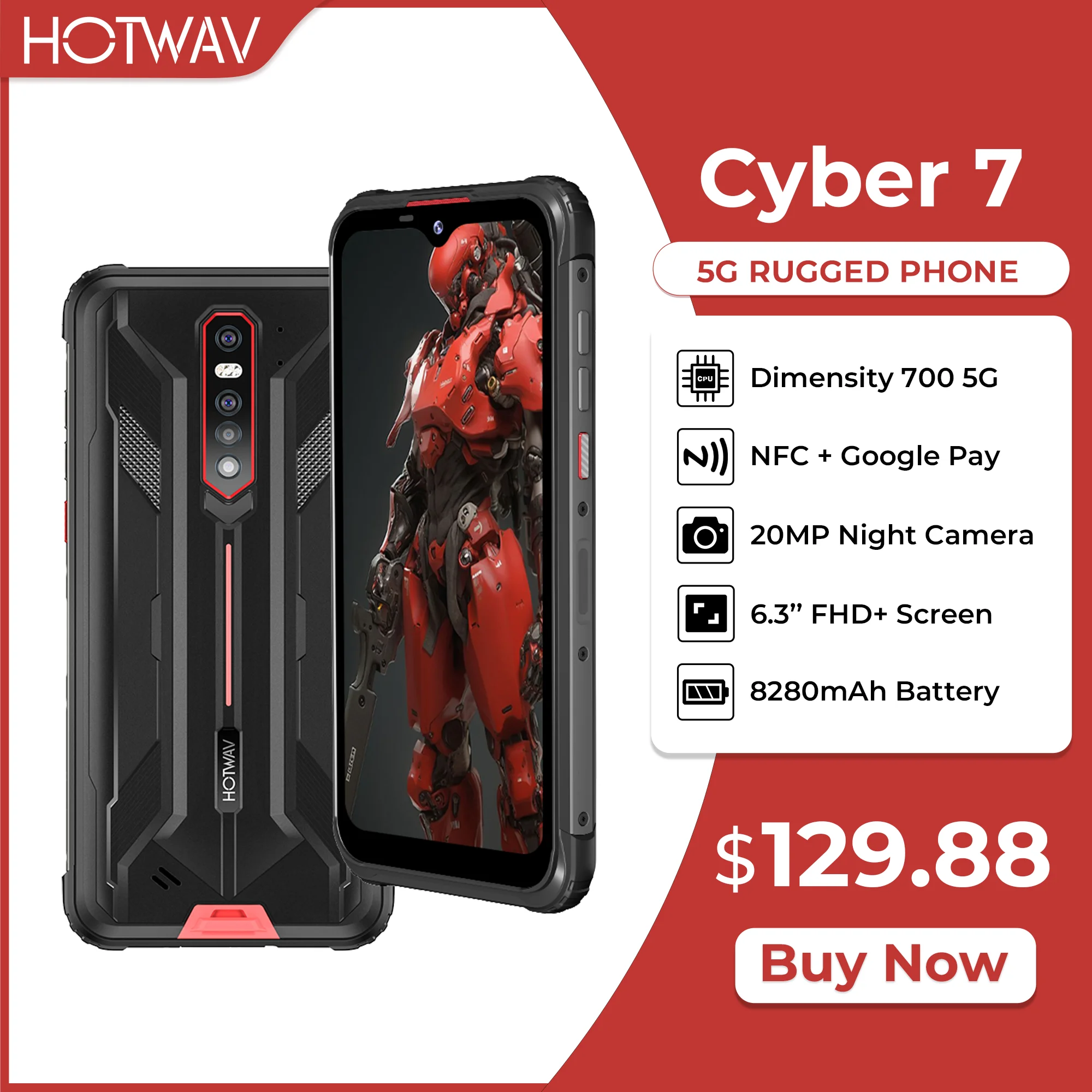 Смартфон HOTWAV Cyber 7 телефон 6 3 дюйма FHD + 8 Гб ОЗУ 128 ПЗУ аккумулятор 8280 мАч задняя